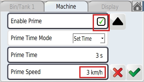 <p>Tick 'Enable Prime' to simulate a ground speed</p><p>Choose a low speed such as 3km/h to run the motor at a reasonably low speed for testing</p><p>Tick to save and exit</p>