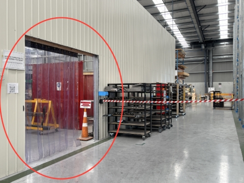 <p>When exiting via Fab Bay, please be mindful of the WH safety belts and ensure walkway is clear of forklift/reach truck before proceeding. </p>