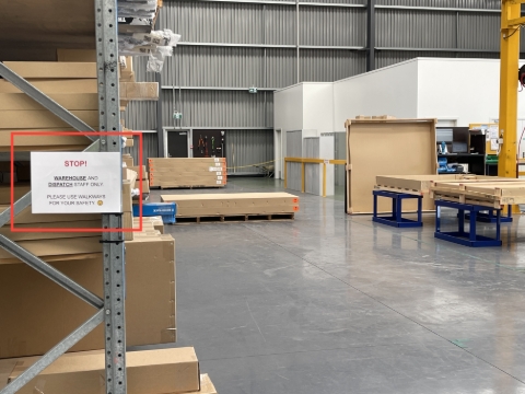 <p>Do not take a short cut through dispatch area. Forklift and Reach truck operates in this zone. </p>