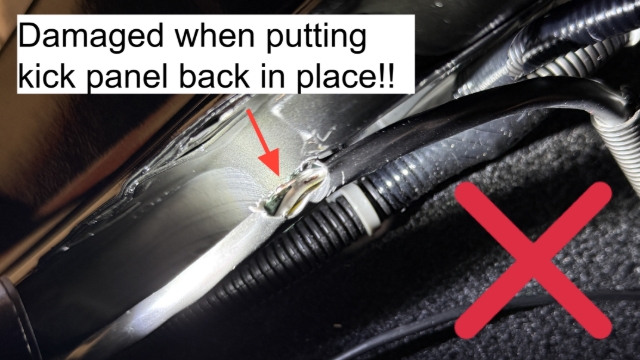 <blockquote><p><strong>CQC:</strong> Check wiring is not caught on any interior kick panels or trim so to not be damaged on return</p></blockquote><p></p>