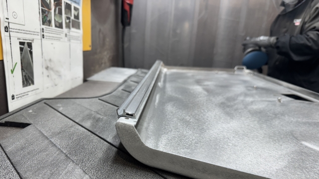 <p>Use <strong>60 grit sandpaper</strong> Sand all grinding marks, scratches, and welding splatter from inside of door.</p><blockquote><p>If the inside of doors are clean no scratches or welding splatter do not sand</p></blockquote><p></p>