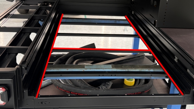 <p>Run foam tape along the bracing in the positions shown.</p>