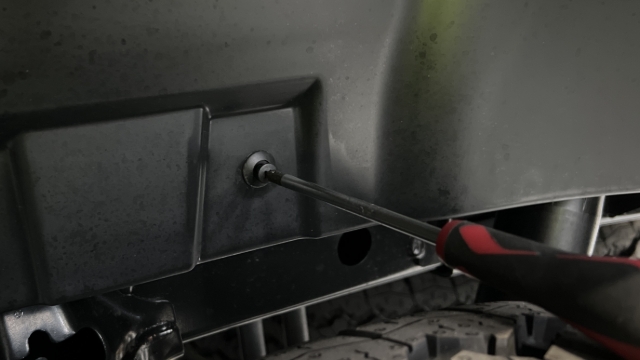 <p>Remove the passenger's side wheel arch liner using a Phillips screwdriver.</p>