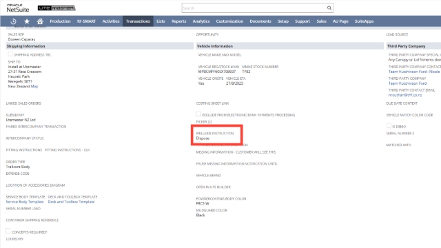 <p>Identify the wellside instruction on the sales order on NetSuite.</p>