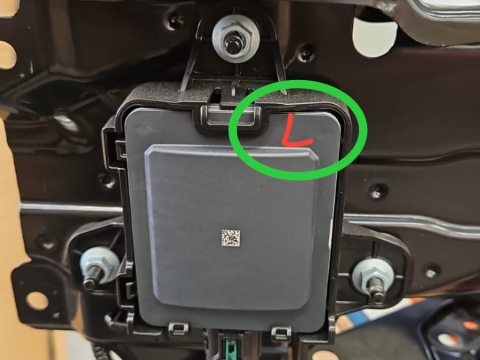 <p>On plastic cover of radar, label with red marker or vivid L or R</p>
