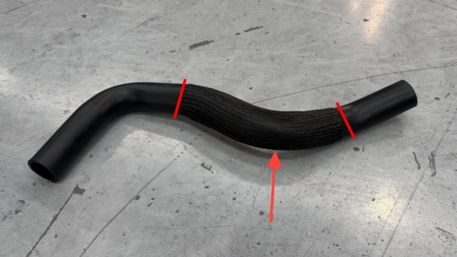 <p>Pre-install approximately 300mm of 50mm braided protective sleeving over this section of the moulded fuel hose (PRT-007487).</p>