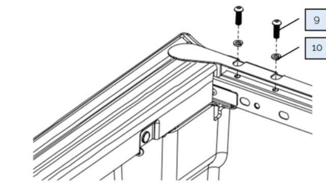 <p>Bolt the infill bracket in place using the following fasteners:</p><ol start="9"><li><p>M8 x 25mm Btn Bolt</p></li><li><p>M8 Spring Washer</p></li></ol><p>Repeat for both sides.</p>