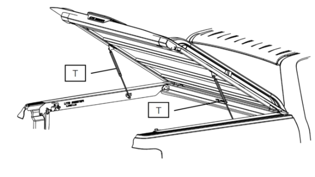 <p>With someone holding the Load-Lid open for you.</p><p>Cut the cable ties holding the gas stays underneath the Load-Lid, and clip them into the brackets on the mounting frame.</p><p>The Load-Lid will support itself once both gas stays are connected.</p>