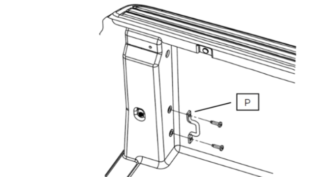 <p>Remove the hooks from the rear corners (P).</p><p>Repeat for opposite side.</p>