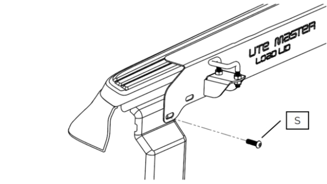 <p>Without moving the Load-Lid, reach in through the open tailgate and insert the original bolt from Step 12 (S) through the mounting frame into the wellside thread.</p><p>Repeat for opposite side.</p><p>Note: If there was no bolt removed in Step 12, use: M6 x 20mm Btn Bolt</p>