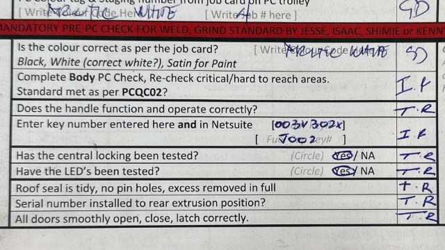 <p>Before vehicle fitment ensure all necessary QC checks have been signed off </p>