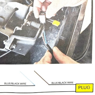 <p>Splice brown wire and blue wires into bonnet release plug.<br></p>