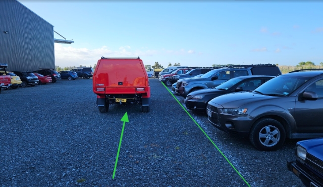 <p>Drive into carpark, drive on RHS approx 1m from parked cars</p>