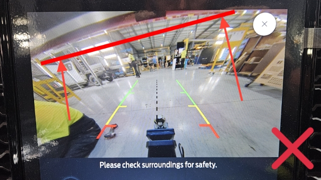 <p>Reverse vehicle checking for full camera picture, camera alignment, reverse sensor operation, image mirror and no errors displayed</p><p><strong>Shown the camera needs realignment </strong></p>
