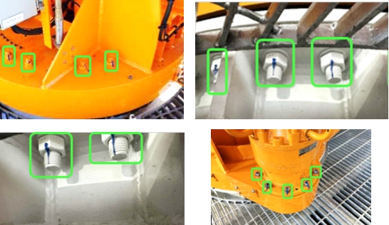 <p><strong>3</strong>.<strong>Turret base, slew gearbox, turret pedestal and slew bearing mounting bolts</strong></p><p><span style="color: rgb(0, 0, 0);">If any components are loose, missing, damaged, have broken torque seals, show signs of movement or contain cracks: </span></p><p><span style="color: rgb(0, 0, 0);">If any components are loose, missing, damaged, have broken torque seals, show signs of movement or contain cracks: </span></p><p><span style="color: rgb(0, 0, 0);"> </span><span style="color: rgb(255, 0, 0);"><strong>DO NOT OPERATE PERU. TAG OUT THE EQUIPMENT AND REPORT THE ISSUE TO YOUR SUPERVISOR</strong></span></p>