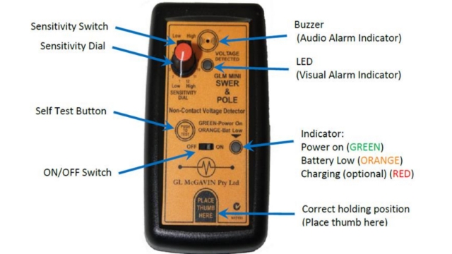 <p><strong>Performing self-testing</strong></p><p>•&nbsp;Check that the sensitivity switch is set to&nbsp;high</p><p>•&nbsp;Check the sensitivity dial is set to&nbsp;<strong>high (12)</strong></p><p>•&nbsp;Switch unit to the&nbsp;<strong>“ON”</strong>&nbsp;position</p><p>•&nbsp;Confirm the low battery <strong>LED</strong> is still&nbsp;<strong>GREEN</strong></p><p>Note: If&nbsp;<strong>ORANGE/RED LED</strong>&nbsp;illuminates, replace battery.</p><p>•&nbsp;Press the&nbsp;<strong>Self-Test</strong> Button&nbsp;to check the unit is operating correctly.</p><p>The tester is verifying&nbsp;</p><p>•&nbsp;Audio indicator</p><p>•&nbsp;Visual indicator</p><p>•&nbsp;Battery condition</p><p>•&nbsp;Transistor circuit verification.</p>