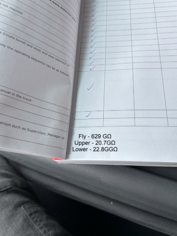 <p>Finish completing the EWP Daily Checklist and record each insulated boom section reading as shown.&nbsp;</p><p></p><p></p>
