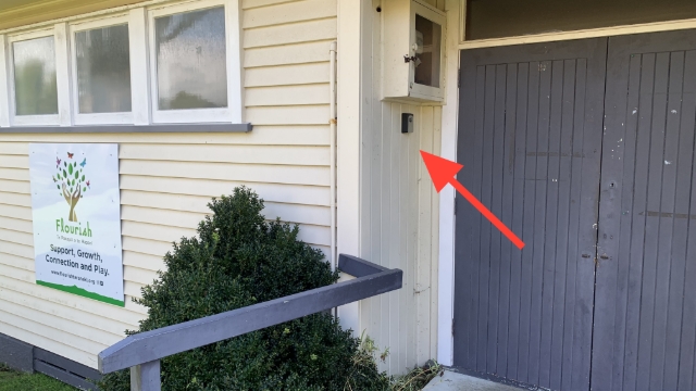 <p>Locate the keybox on the left hand wall beside the main hall doors</p>