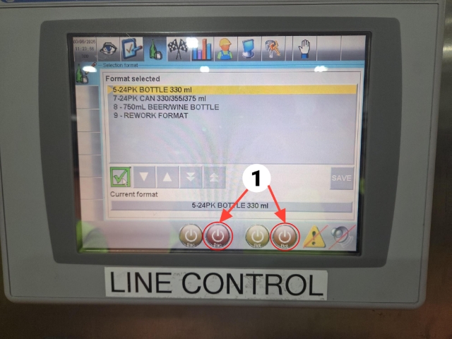 <p>When the line is Finished turn off line on control on main panel (controller 1)</p><p></p><p>1.Press Red <em>'Pac'</em> &amp; <em>'Bot'</em></p>