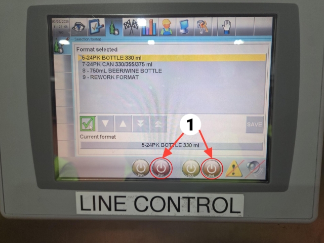 <p>When the line is Finished go to main control panel (controller 1) to turn off</p><p></p><p>1.Press Red <em>'Pac'</em> & <em>'Bot'</em></p><p></p><blockquote><p>It will not be green anymore, which will mean its stopped</p></blockquote><p></p>