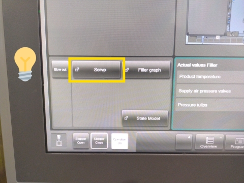 <h2>Servo Failure Faults</h2><ol><li><p>Log into machine (needs to be Technical supervisor or higher)</p></li><li><p>Navigate to Servo page on main screen</p></li></ol><blockquote><p>NOTE: This is only for Servo Failure alarms. For Synchronisation Errors see:<klink id="d4067ff1-72ec-4b80-b725-726d4939daf1" step-id="b91f4d12-e685-432b-befc-92376ee2a699">Resetting Course Synchronisation Errors - Line 9 Filler</klink></p></blockquote><p></p>