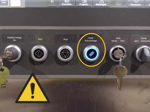 <h1>Reset Fault - Maintenance Only</h1><ol><li><p>Close all doors and reset machine with <strong><em>Fault Acknowledge</em></strong> button</p></li><li><p>Start Production and ensure machine operation is normal and no other faults occur</p></li><li><p>If fault persists on a certain motor further investigation is required</p></li></ol><p></p>