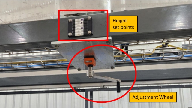 <h2>Step 11 - Overhead Chain</h2><ol><li><p>Check value required from the set points</p></li><li><p>Turn the handle until the counter matches the required value</p></li></ol><p></p>