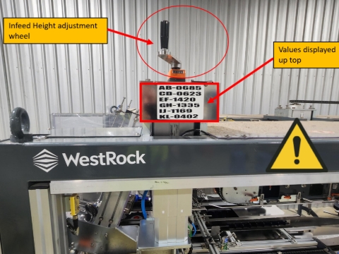 <h2>Step 4 - Height Adjustment</h2><ol><li><p>Turn the adjustment wheel to display on the counter the height adjustment value for the required format.</p></li></ol><blockquote><p><strong>SAFETY</strong> - Use step to access adjuster</p></blockquote><p></p>
