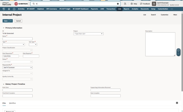 <p>Enter: "New internal project" in the search field</p>