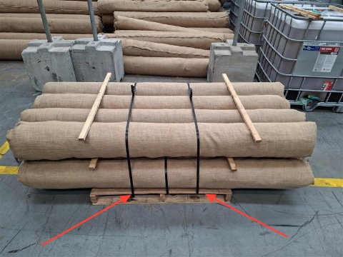 <p>Add two boards then add another layer, this means you can stack vertical.</p><p>Strap in the middle of each side of the pallet.</p>