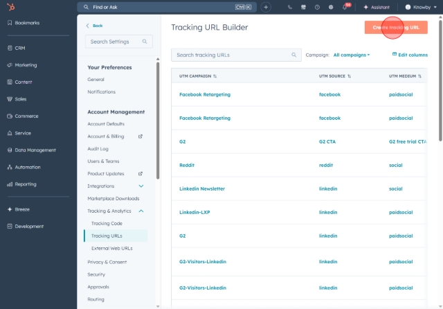 Click "Create tracking URL".