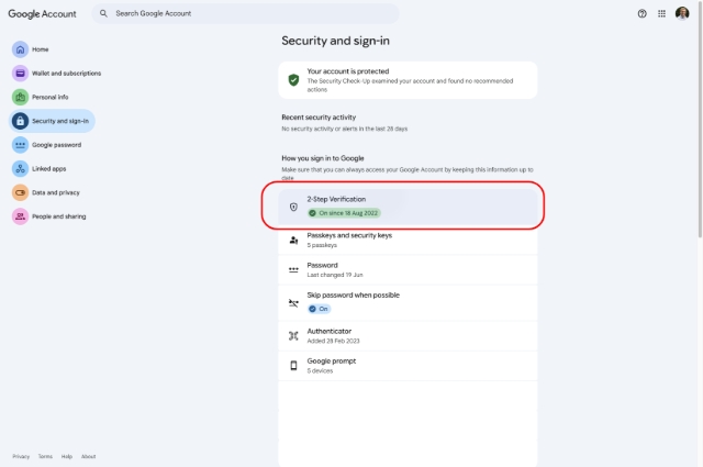 <p>Verify that 2-Step Verification is enabled.</p>