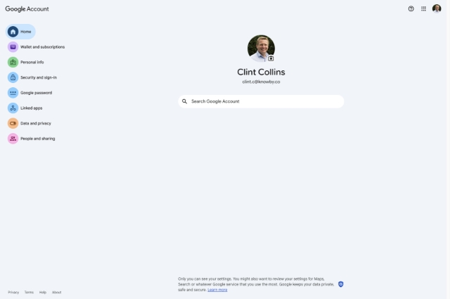 Navigate to: <a href="https://myaccount.google.com/" target="_blank" rel="noopener noreferrer">Google Account</a>