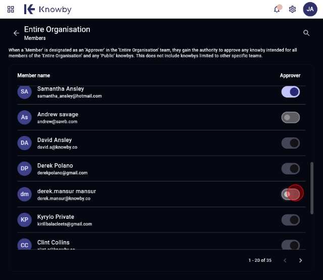 <p>Click here to toggle their approver staus on or off.</p>