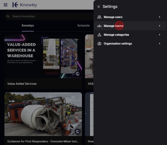 <p>Click here on manage teams.</p>