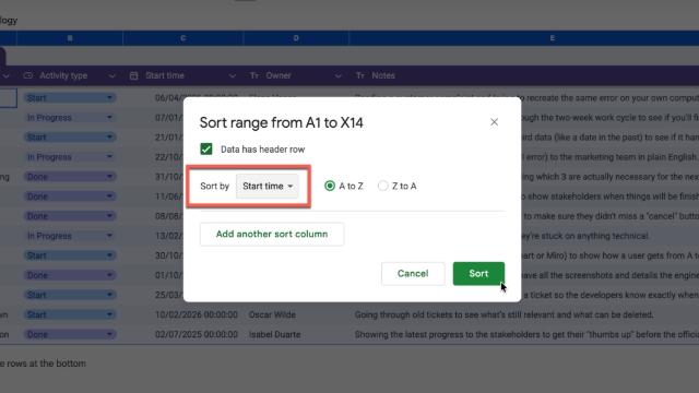 <p>Before clicking <strong>Sort</strong>,</p><ul><li><p>Select the specific <strong>Date column</strong> from the "Sort by" dropdown menu.</p></li><li><p>Choose your order (Ascending for oldest first, Descending for newest first).</p></li></ul><p></p>