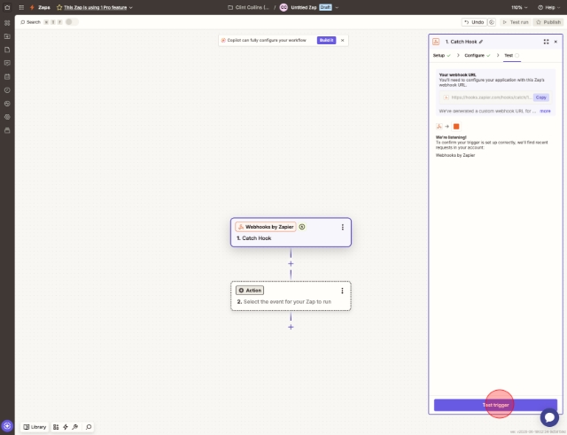 <p>Navigate back to Zapier, then Click "Test trigger".</p>