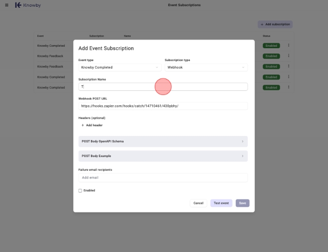 <p>Enter a suitable name for the webhook.</p>