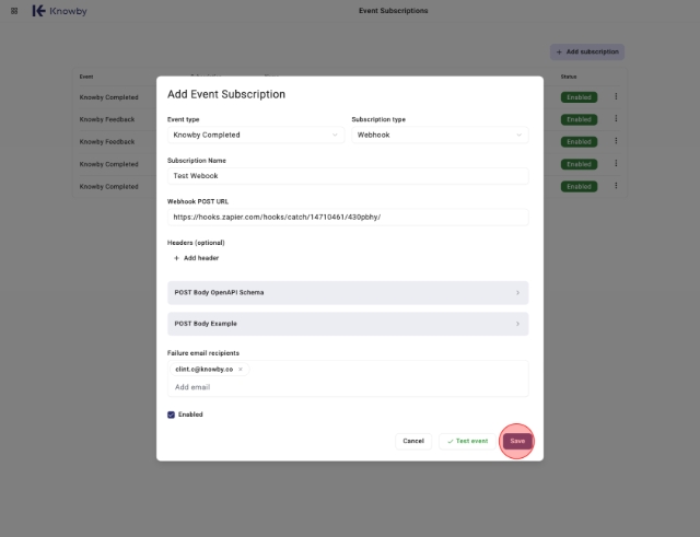 <p>Click "Save". Your webhook is now setup.</p>
