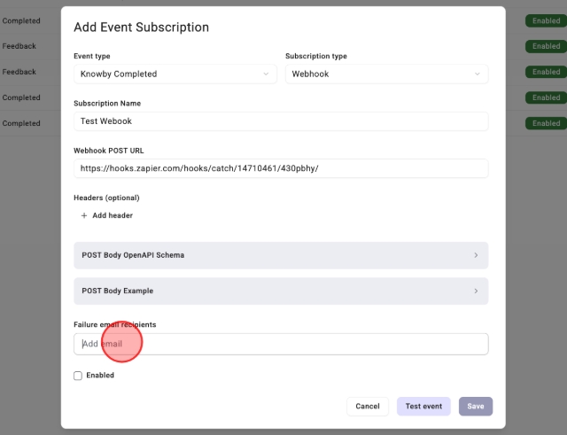 <p>Click "Failure email recipients" and enter your email address.</p>