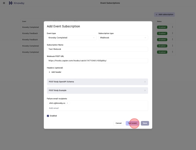 Click "Test event".