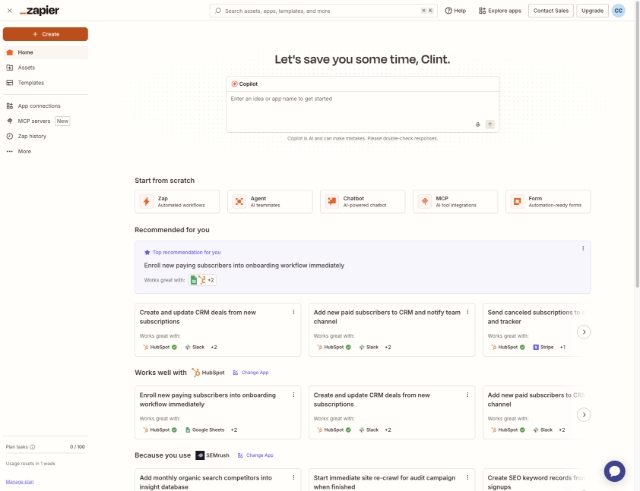 <p>Start from your Zapier Home Screen.</p>