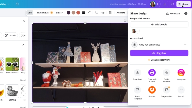 <p>Once the image is fully uploaded, simply click its thumbnail to add it to your design canvas.</p><p>In the top right corner of the screen, click the <strong>Share</strong> button.</p>