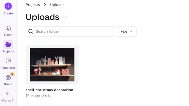 <p>Browse your computer and select the .heic file you want to convert.</p><p>Canva will upload the HEIC file, recognizing it as an image. You will see its thumbnail appear in your Uploads library.</p>