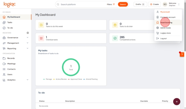 Click "Asset booking".
