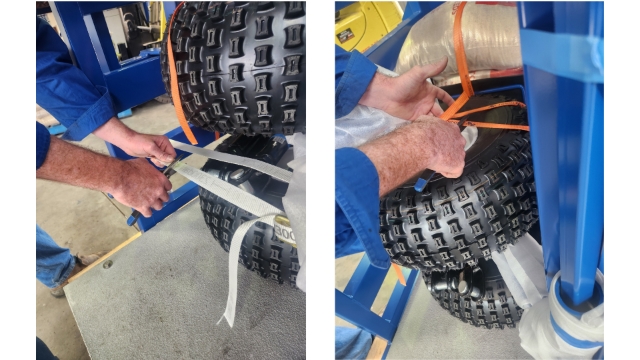 <p>Remove the straps securing Optiweigh unit to pallet and begin removing the wheels and axles. </p>