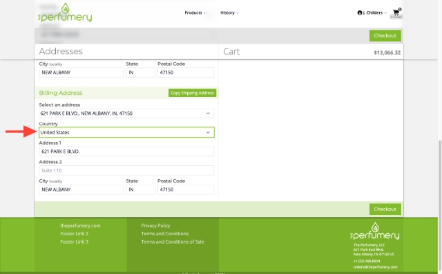 Select country for both ship and bill to address
