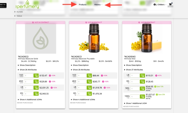 <p>This will take you to the product list page. You will have the option to select our full product listing, your contracted priced items or your order history.</p>
