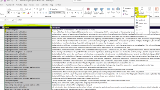 <p>Now sort the "Action" Column from A-Z</p>