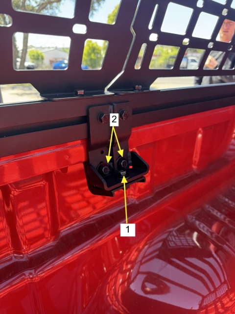 <p>Pictured is the completed bracket when fitted.</p><p></p><p>Tighten the bolts in the pictured order: <strong>1 and then 2 (Do not overtighten)</strong></p><p></p><p>Align the bracket to the middle of the tub or as preferred.</p><p></p><p>Please note: The bracket is designed to sit at a slight angle.</p>